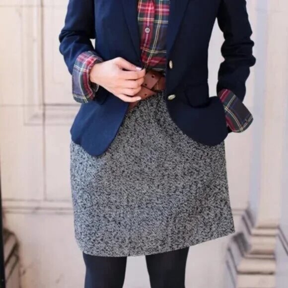 J.Crew Factory Tweed Herringbone Wool Blend Academia Sidewalk Skirt Size 00 - Picture 2 of 12